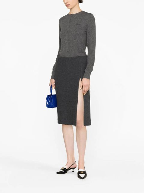 Miu Miu logo-intarsia fine-knit cardigan - Grey