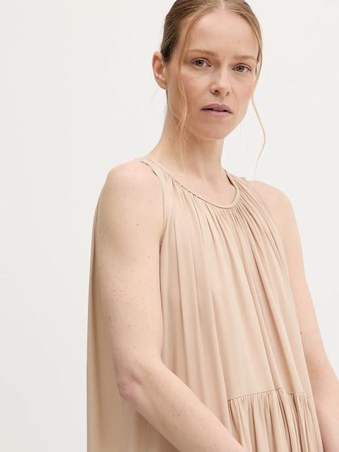 Answear.LAB sukienka kolor beżowy maxi rozkloszowana