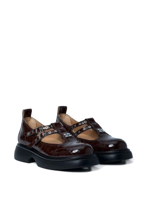 GANNI Butterfly crocodile-effect buckle loafers - Brown - zdjęcie produktu nr 2