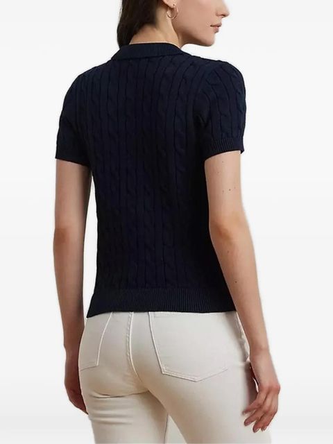 Lauren Ralph Lauren cable knit embroidered polo top - Blue