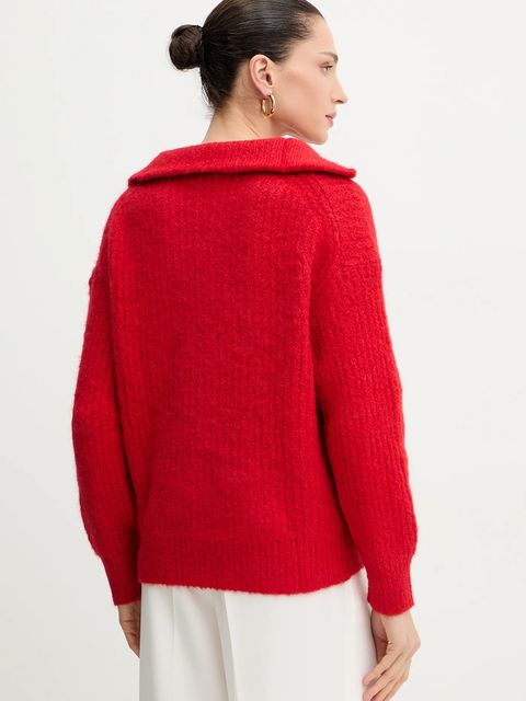Morgan sweter damski kolor czerwony ciepły z półgolfem MFLAMI