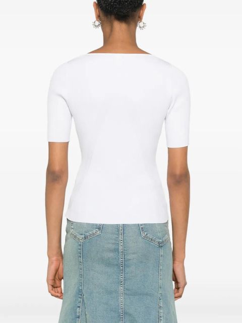 PINKO embroidered-logo U-neck T-shirt - White