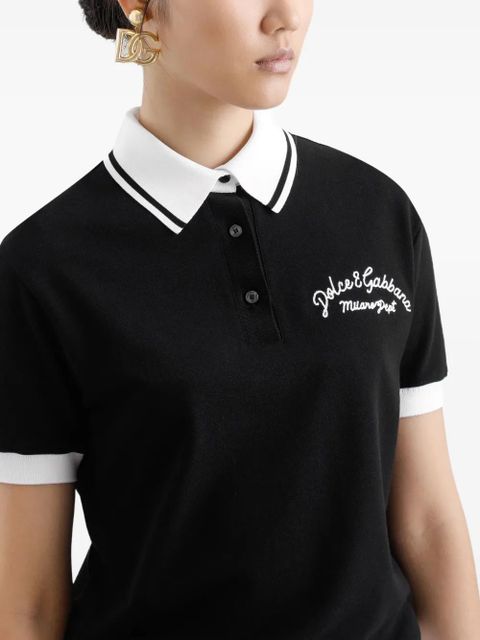 Dolce & Gabbana logo-embroidered cotton polo top - Black