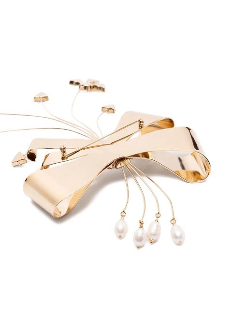 Valentino Garavani bow-shaped crystal brooch - Gold