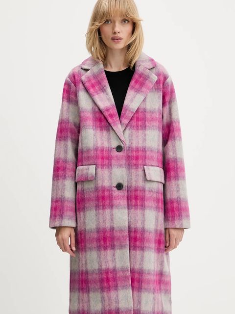 Desigual płaszcz z dodatkiem wełny PINKCHECK kolor różowy 25WWEW15 - zdjęcie produktu nr 1