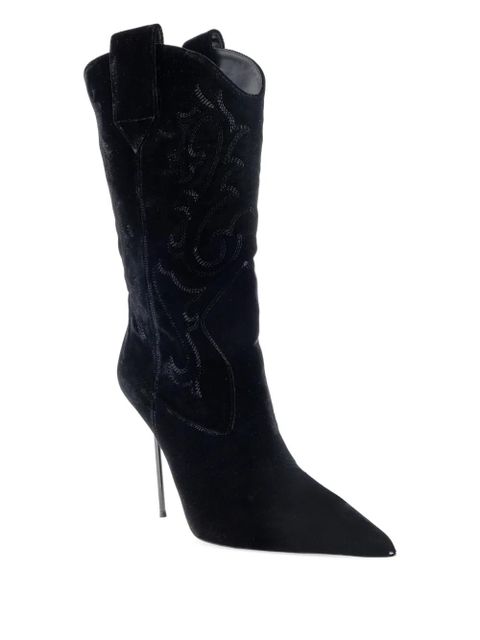 Paris Texas 105mm Lidia embroidered heeled boots - Black