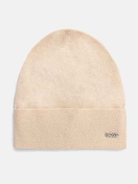 BOSS czapka wełniana kolor beżowy z cienkiej dzianiny wełniana 50524276 - zdjęcie produktu nr 2