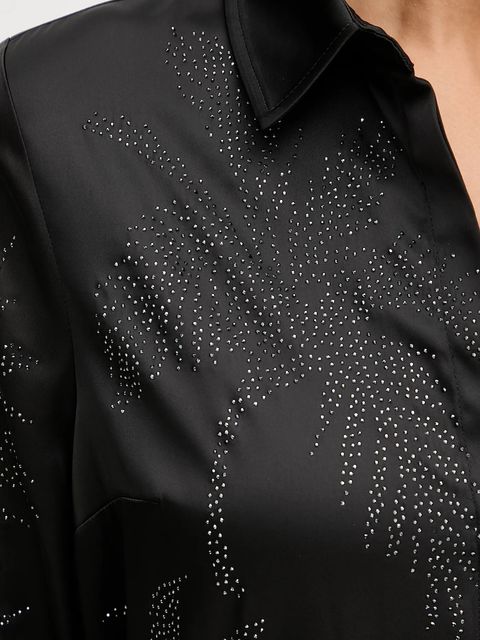 Guess koszula AGNES damska kolor czarny regular z kołnierzykiem klasycznym W5YH40 WFQC2