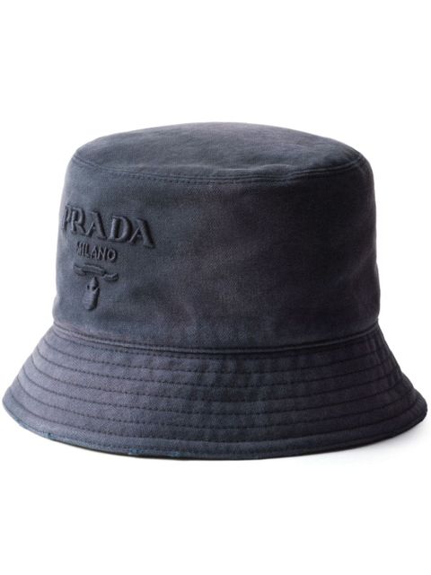 Prada logo embroidered bucket hat - Blue - zdjęcie produktu nr 1