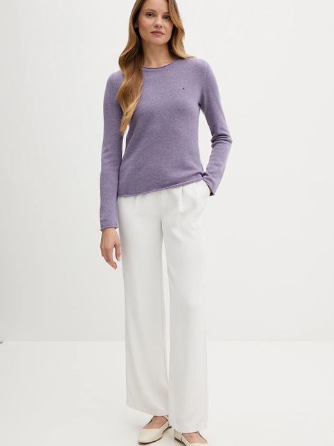 Tommy Hilfiger sweter wełniany damskie kolor granatowy lekkie WW0WW40264 - zdjęcie produktu nr 2