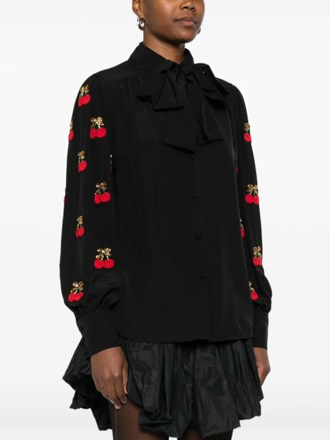 Valentino Garavani cherry-embellished bow blouse - Black