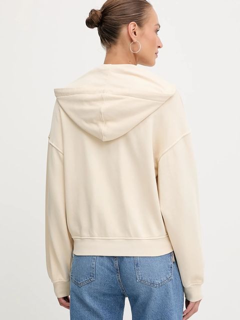 Pinko bluza bawełniana damska kolor beżowy z kapturem gładka 105509 A2RB - zdjęcie produktu nr 2