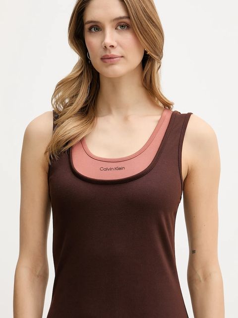 Calvin Klein Jeans sukienka kolor brązowy midi prosta LV047E220G