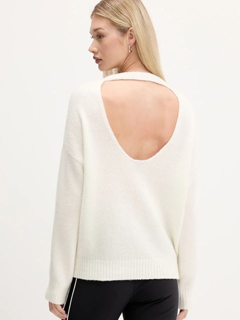 HUGO sweter z wełną damski kolor beżowy 50545082