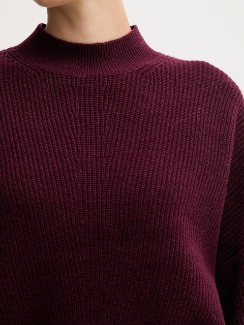 OUI sweter z dodatkiem wełny damski kolor bordowy z golfem 94268