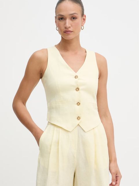 United Colors of Benetton kamizelka jednorzędowa damska lniana - zdjęcie produktu nr 1