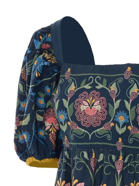 FARM Rio floral-embroidered puff-sleeve mini dress - Blue