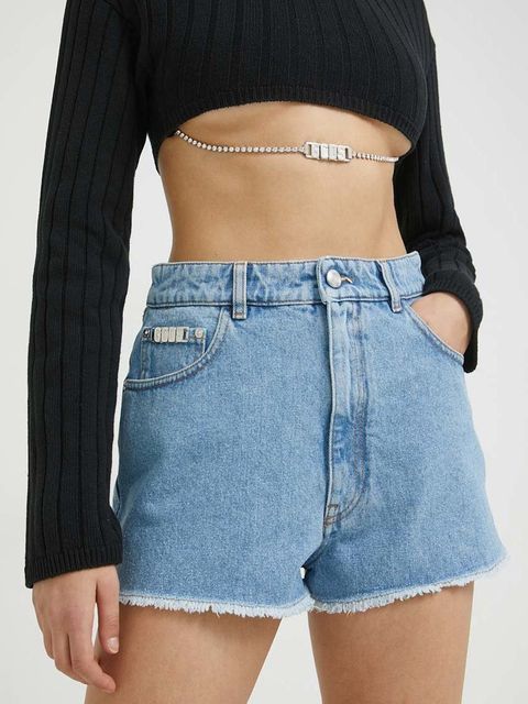 GCDS szorty damskie kolor niebieski z aplikacją high waist