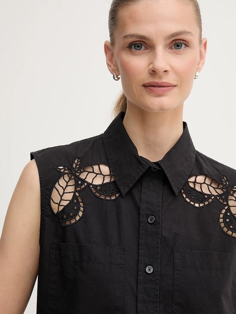 Dkny koszula bawełniana damska kolor czarny regular z kołnierzykiem klasycznym P5DM0B45