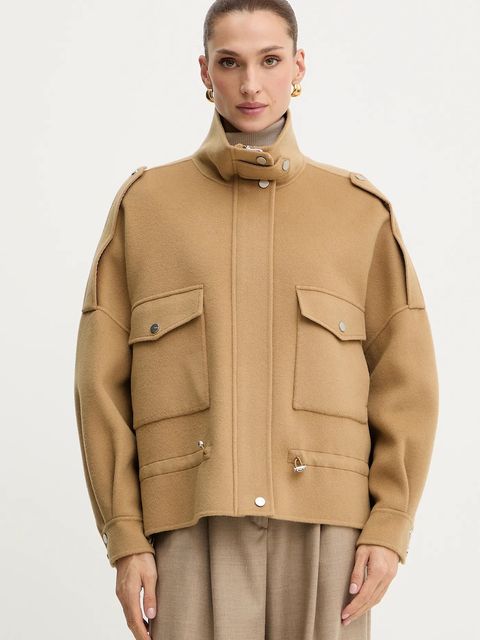 Pinko kurtka z dodatkiem wełny kolor beżowy przejściowa oversize 105341 A2XM - zdjęcie produktu nr 1