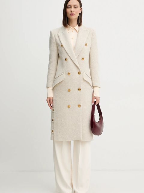 Elisabetta Franchi płaszcz z dodatkiem wełny kolor beżowy CP00456E2