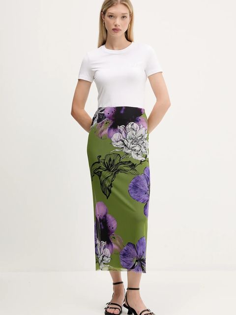 Desigual spódnica TULLEFLOWERS kolor zielony maxi prosta 25WWFK03