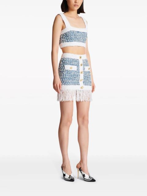 Balmain fringed tweed miniskirt - Blue - zdjęcie produktu nr 2