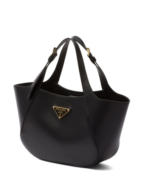 Prada medium enamel triangle logo leather tote bag - Black