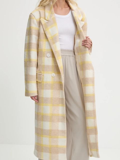 Answear.LAB płaszcz z wełną damski kolor żółty przejściowy dwurzędowy