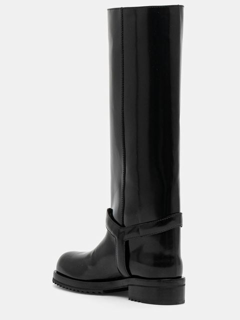 Pollini kozaki skórzane damskie kolor czarny na płaskim obcasie PA26154G0NPC0000