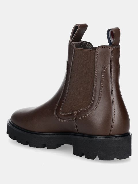 Tommy Hilfiger sztyblety skórzane TH LTHR LOW CHELSEA damskie kolor brązowy na płaskim obcasie FW0FW08775