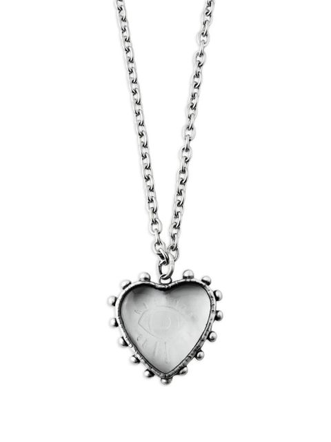 Poison Drop Lab glass heart engraved pendant chain necklace - Silver