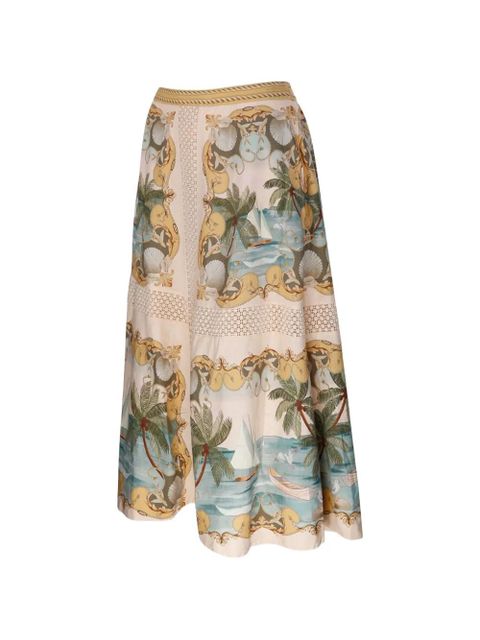 FARM Rio graphic-print crochet-panel skirt - Neutrals