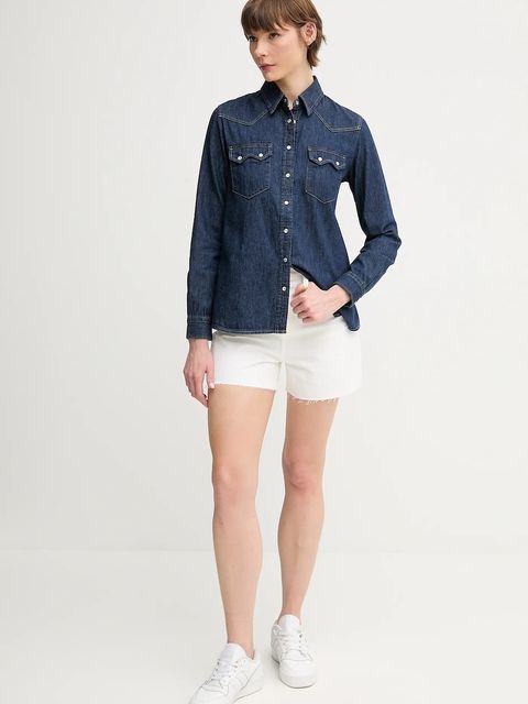 Calvin Klein Jeans szorty jeansowe damskie kolor biały gładkie high waist J20J225153 - zdjęcie produktu nr 2