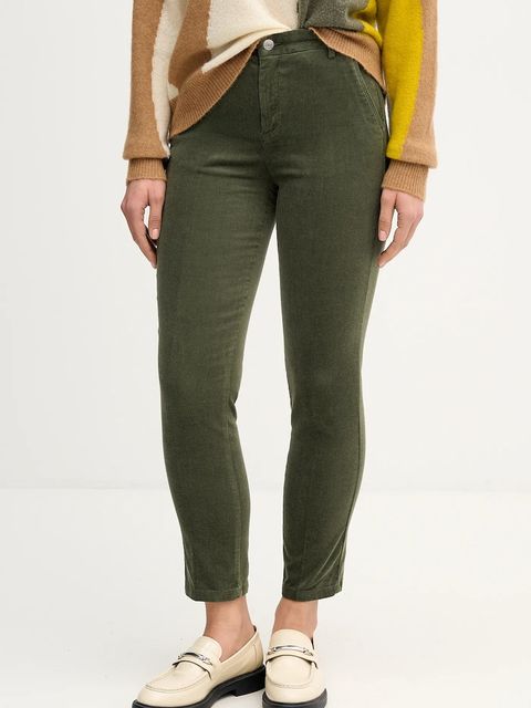 United Colors of Benetton spodnie sztruksowe kolor zielony fason cygaretki high waist 4MIQDF07W - zdjęcie produktu nr 1