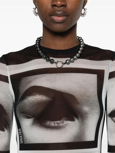 Jean Paul Gaultier face-print mesh maxi dress - Black