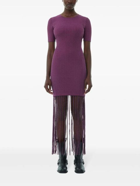 GANNI fringed ribbed-knit dress - Purple - zdjęcie produktu nr 2