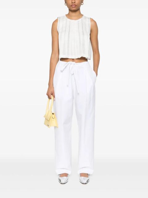 SANDRO pleated rhinestone-neck crop top - White