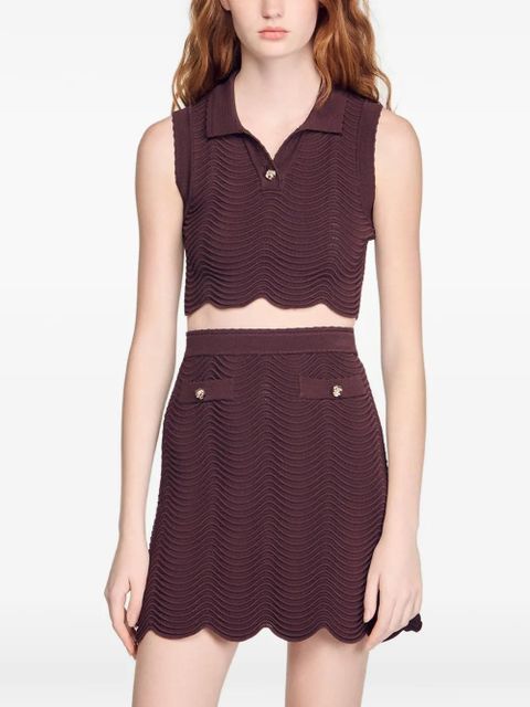 SANDRO scalloped-hem single-button top - Purple