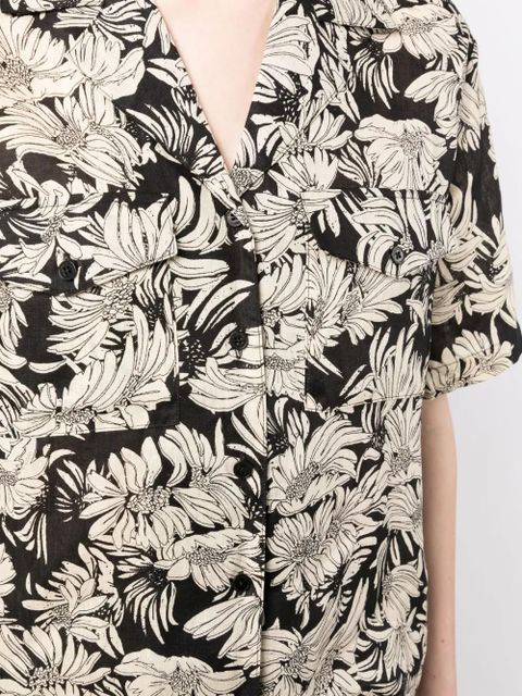 ANINE BING floral-print linen shirt - Black