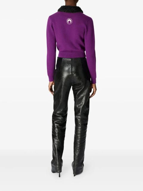 Marine Serre wool cropped cardigan - Purple