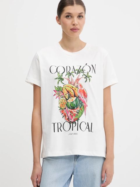 Farm Rio t-shirt bawełniany damski kolor biały 336505 - zdjęcie produktu nr 1