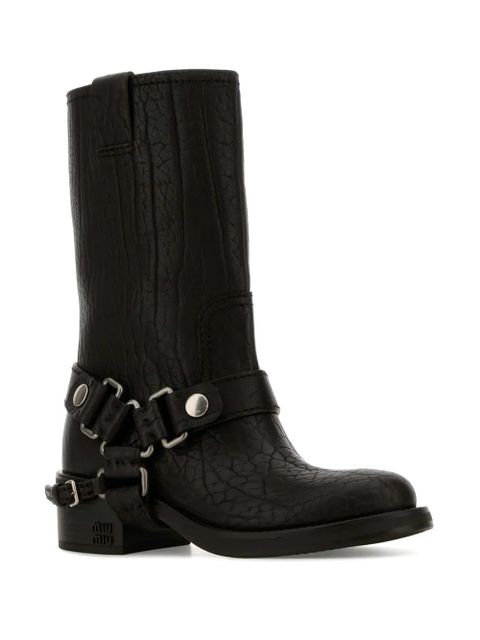 Miu Miu leather biker boots - Black