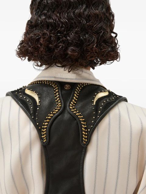 Versace beaded embellished leather waistcoat - Black