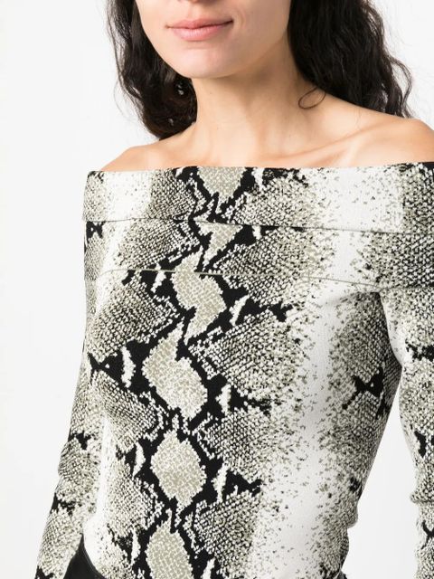 KHAITE snakeskin-print off-shoulder top - White