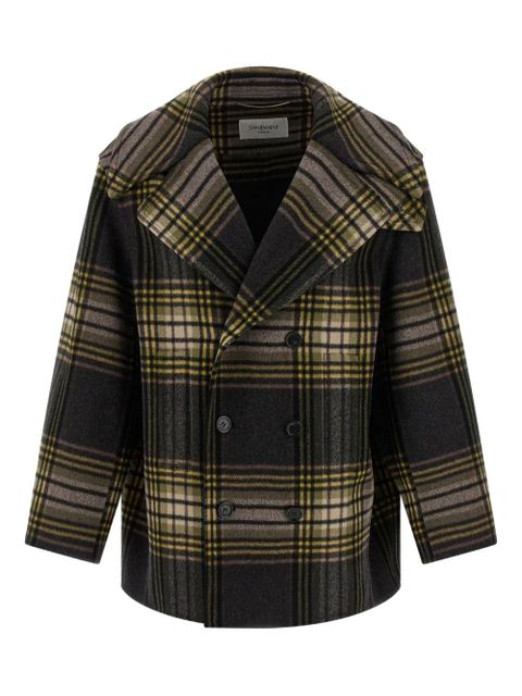 Saint Laurent double-breasted tartan-check coat - Black - zdjęcie produktu nr 1
