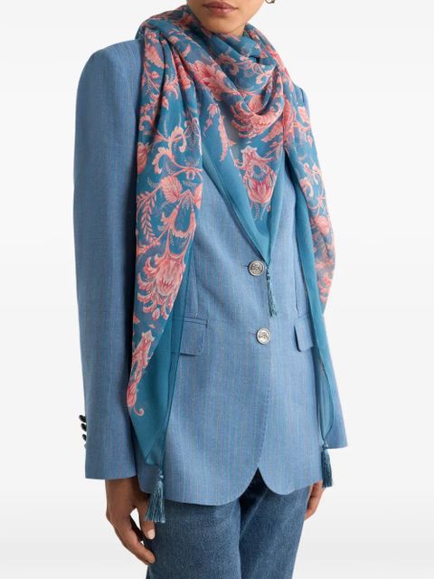 ETRO floral tassel silk shawl - Blue - zdjęcie produktu nr 2