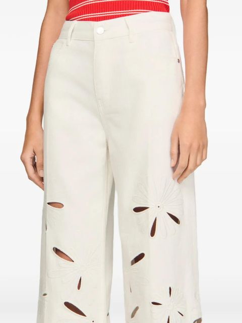 SANDRO floral-detail wide-leg jeans - White