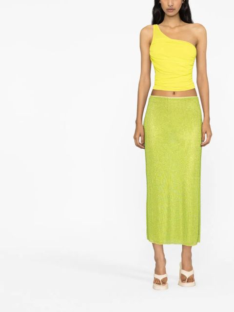 Self-Portrait crystal-embellished mesh midi shirt - Green - zdjęcie produktu nr 2