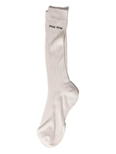 Miu Miu ribbed embroidered-logo socks - White - zdjęcie produktu nr 1